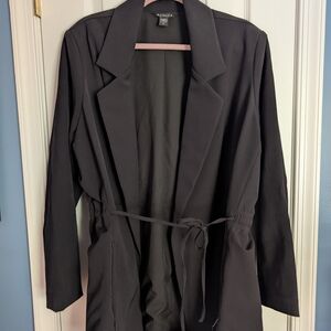 Athleta Black Blazer with Tie Belt and Notched Lapels